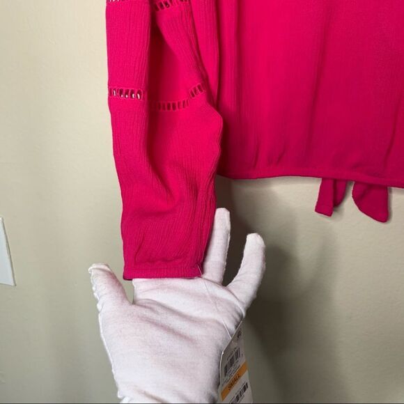 INC brand Women's Gauze Tie-Front Top Fuchsia Long-sleeves NWT Small - Picture 5 of 8
